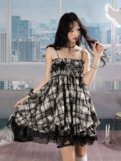 Lace Patchwork Plaid Sundress【s0000016277】