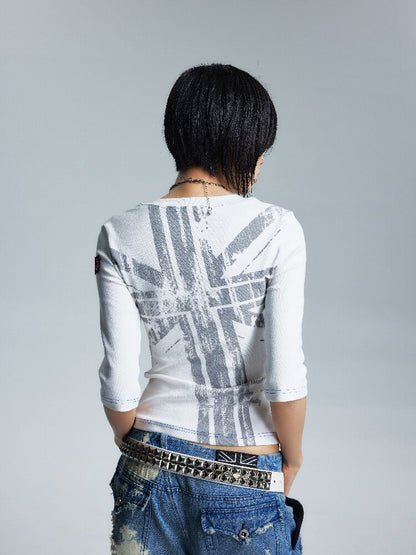 Asymmetrical Topstitch Mid Sleeve T【s0000016998】