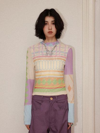 Geometric Print Skin Long Sleeve Tee【s0000015458】