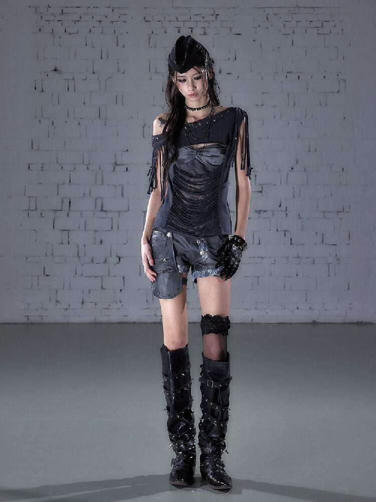 Patchwork Lace Fringe Slim T-Shirt【s0000016205】