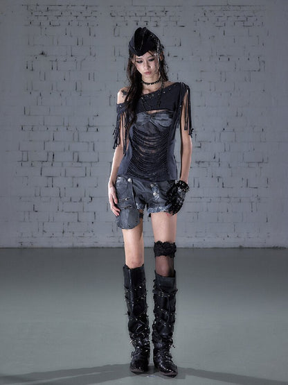 Patchwork Lace Fringe Slim T-Shirt【s0000016205】