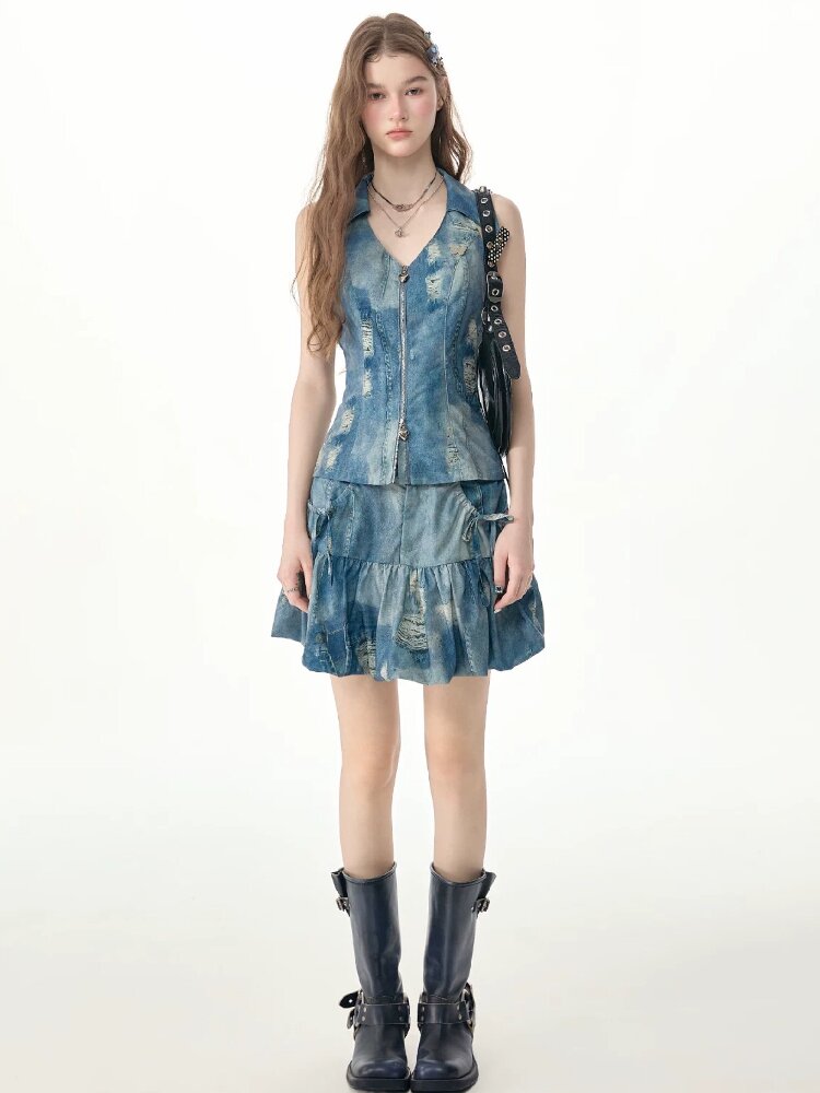 Vintage Denim Bud Pouch Short Skirt【s0000017302】