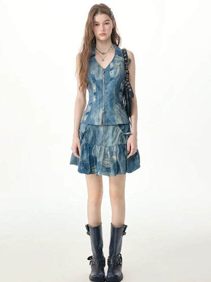 Vintage Denim Bud Pouch Short Skirt【s0000017302】
