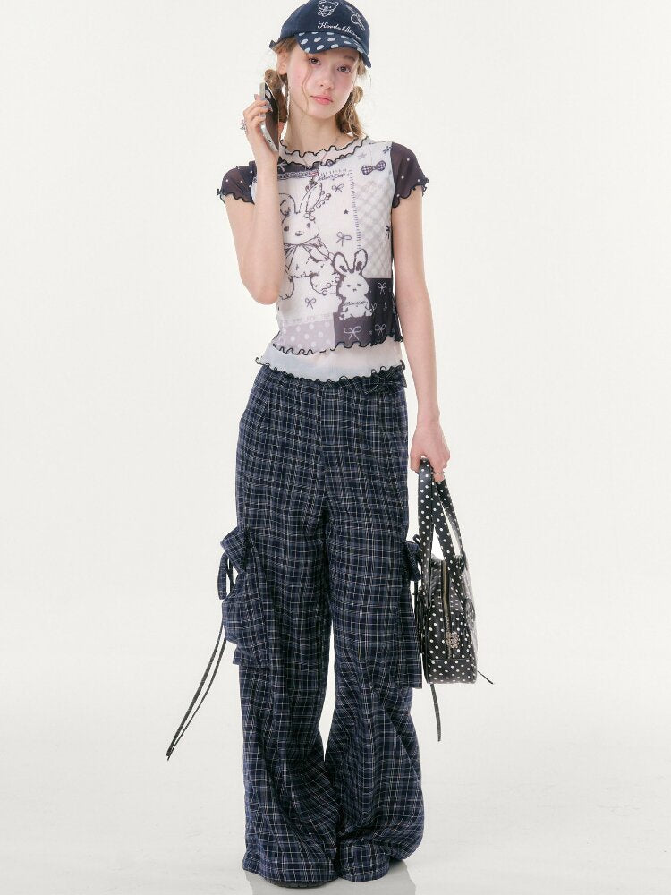 Plaid Pocket Wide Leg Slacks【s0000016607】