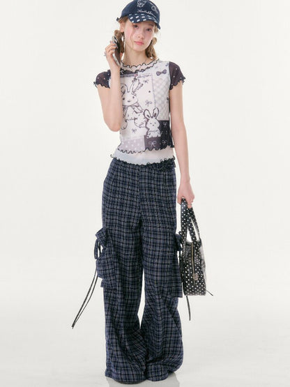 Plaid Pocket Wide Leg Slacks【s0000016607】
