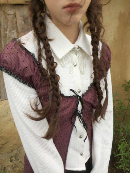 Blue Plaid Polka Dot Long Shirt【s0000014902】