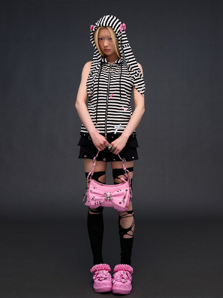 Hardware Decoration Bow Striped Vest【s0000017026】