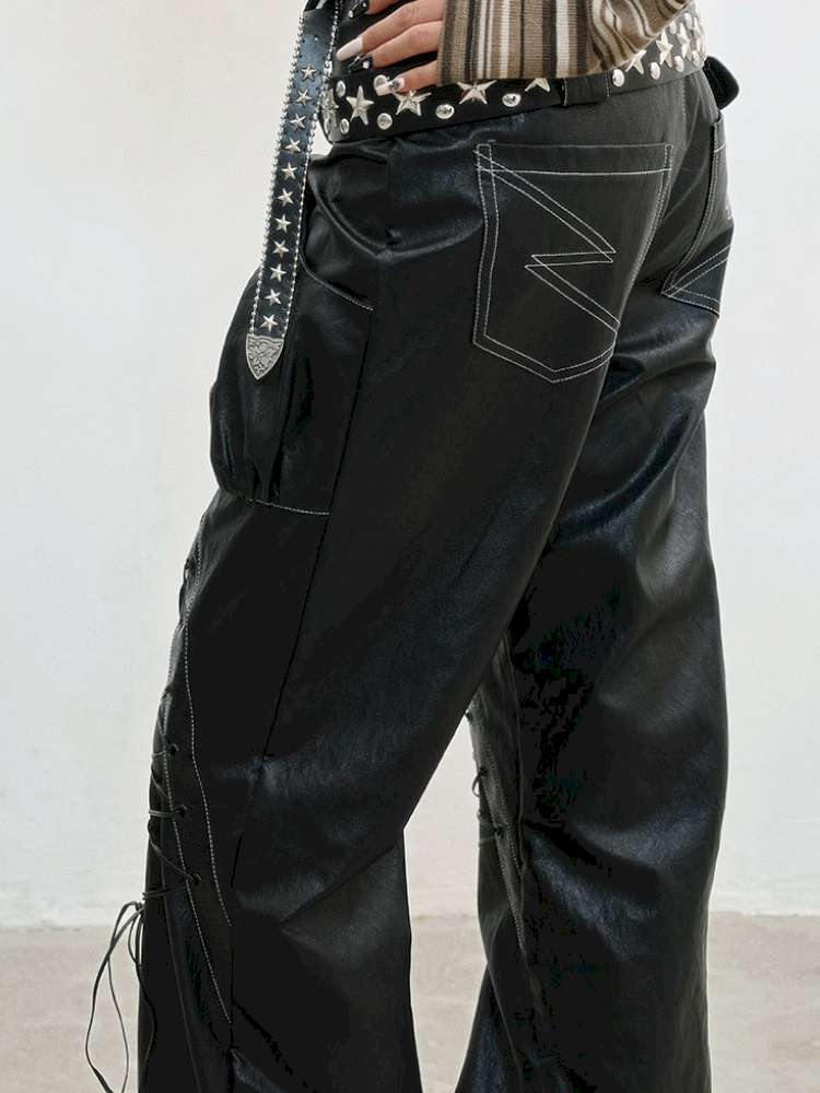 Strap Double Waist Leather Pants【s0000014834】
