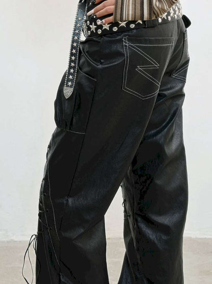 Strap Double Waist Leather Pants【s0000014834】