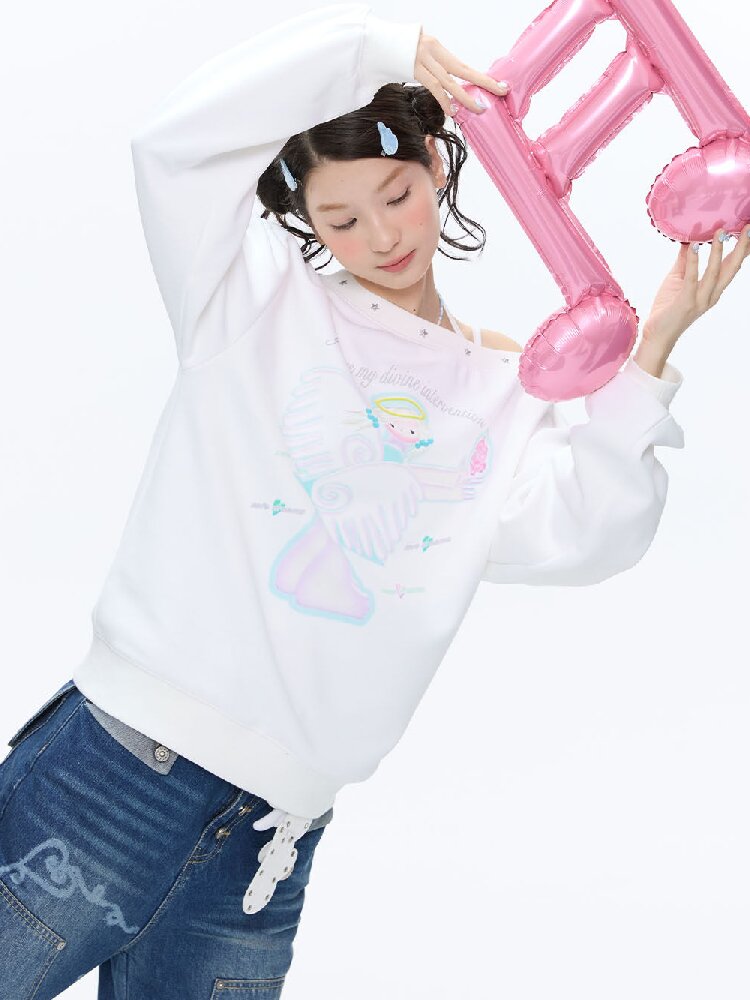 White Star Bead Shoulder Sweatshirt【s0000016384】