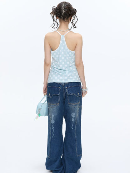 Mint Polka Dot Vest Two Piece Top【s0000016401】