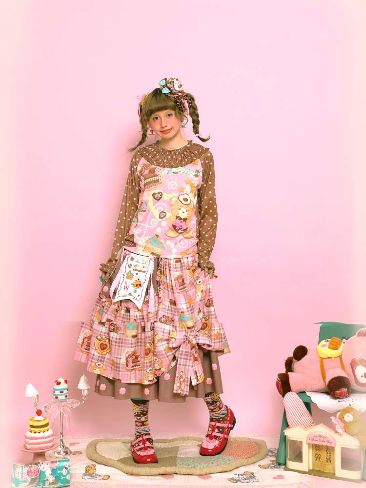 Embroidered Patch Design Bow Elastic Waist Skirt【s0000014515】