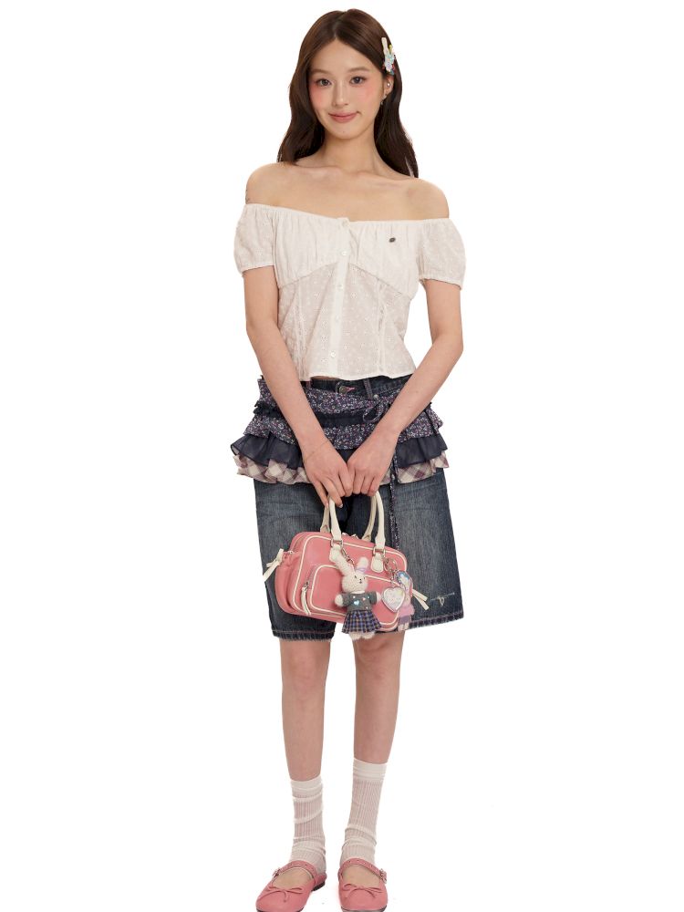 Stretch large neckline short-sleeved cardigan top【s0000013448】