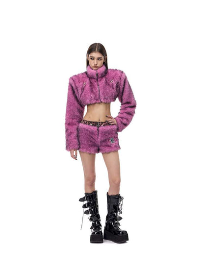 Pink Leopard Furry Miniskirt【s0000015126】