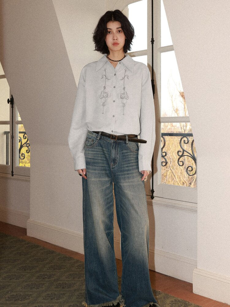 Retro Cat Whiskers Washed Jeans【s0000015463】