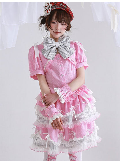 Pink Striped Lolita Shirt Top【s0000016559】