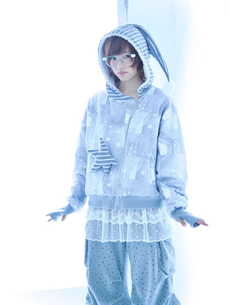 Ghost Horse Star Print Diagonal Zip Jacket【s0000014691】