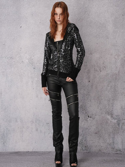 Silver Leopard Hooded Waist Jacket【s0000019098】