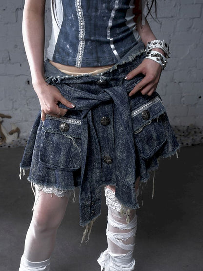 Hooded washed denim shirt dress skirt【s0000012784】