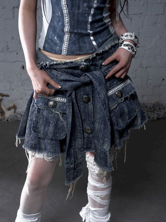 Hooded washed denim shirt dress skirt【s0000012784】