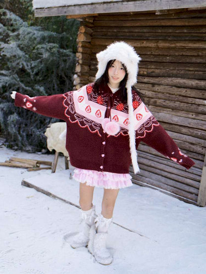 Strawberry Cake Fair Isle Knit Cardigan【s0000014944】