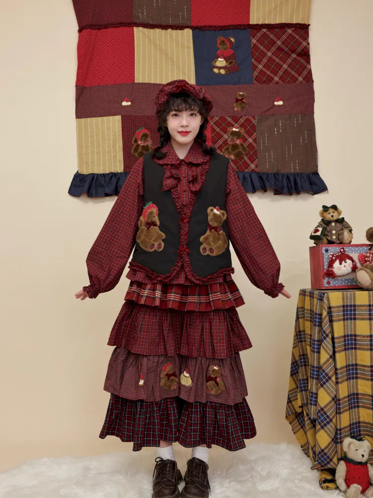 Cotton-trimmed plaid vest【s0000014171】