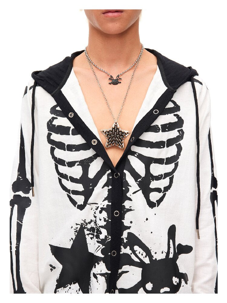 Demon Skeleton Print Hooded Shirt【s0000016054】
