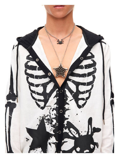 Demon Skeleton Print Hooded Shirt【s0000016054】