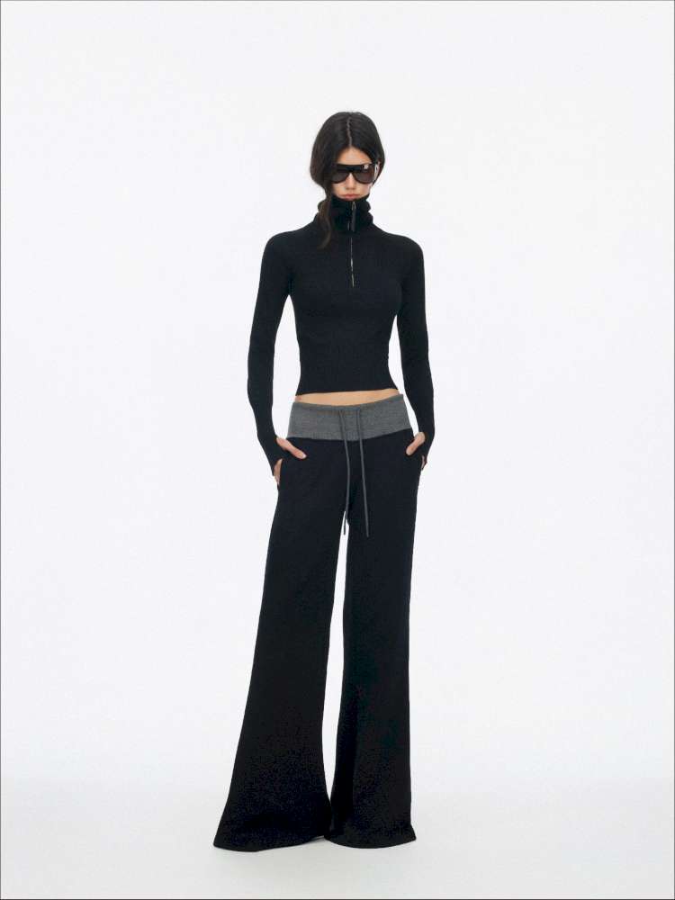 Half-Turtleneck Zip Knit Long-Sleeve T-Shirt【s0000014876】