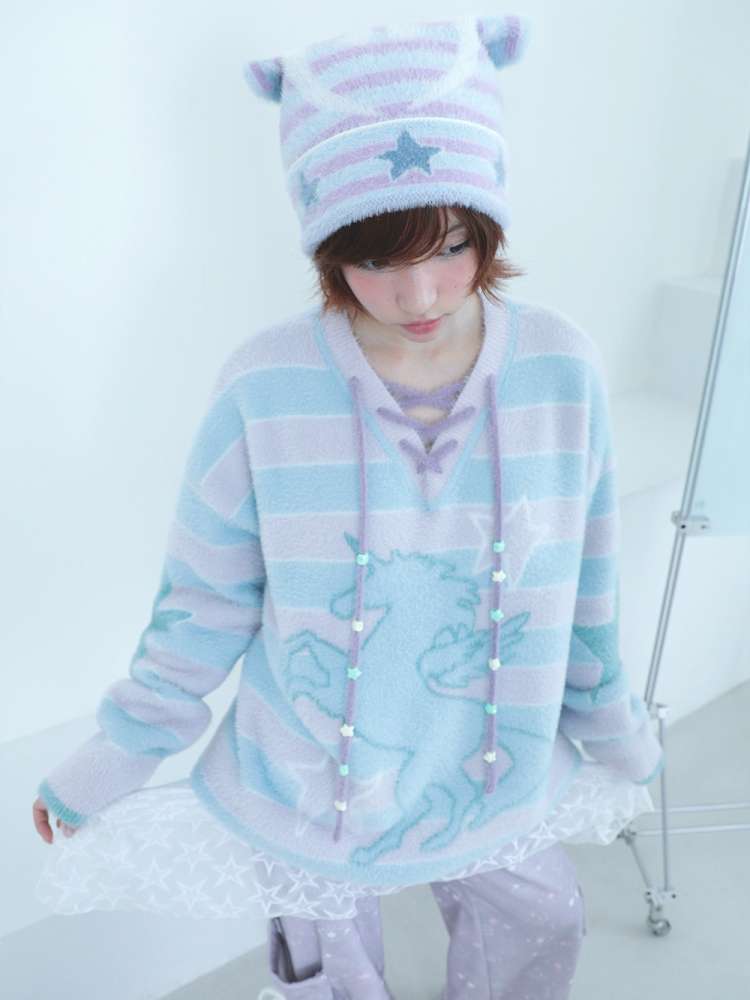 Dream Core Ghost Horse Knit V-Neck【s0000014687】