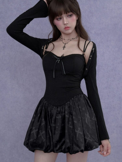 Cross Shaped Flower Bud Strap Dress【s0000017278】