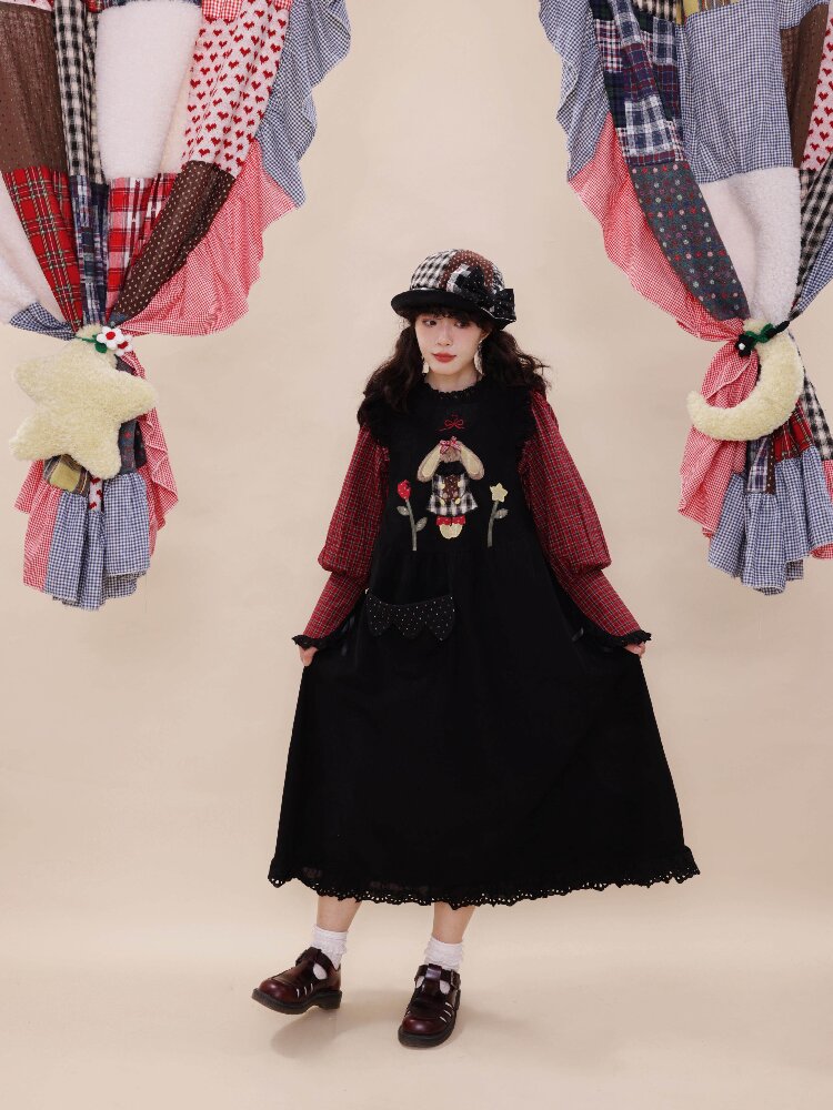 Corduroy Rabbit Strawberry Dress【s0000019288】