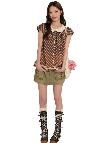 Pockets lined spliced plaid work skirt【s0000013427】