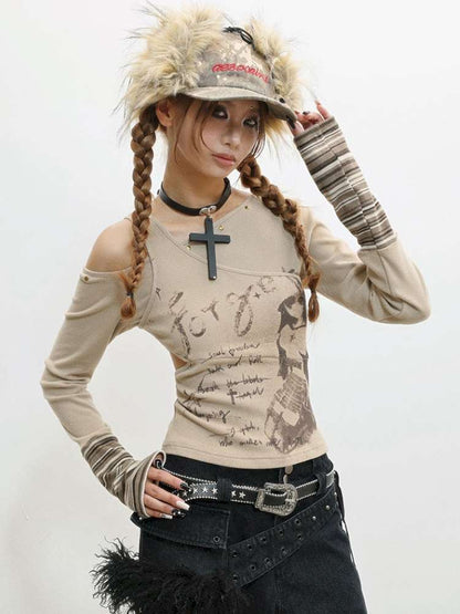 Slim Hot Girl Off-Shoulder Patchwork Shirt【s0000014830】