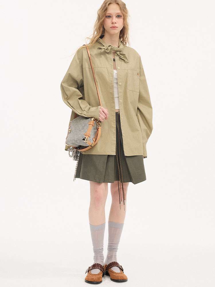 Contrast Strap Pleated A-line Skirt【s0000015414】