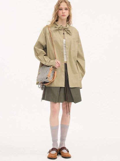 Contrast Strap Pleated A-line Skirt【s0000015414】