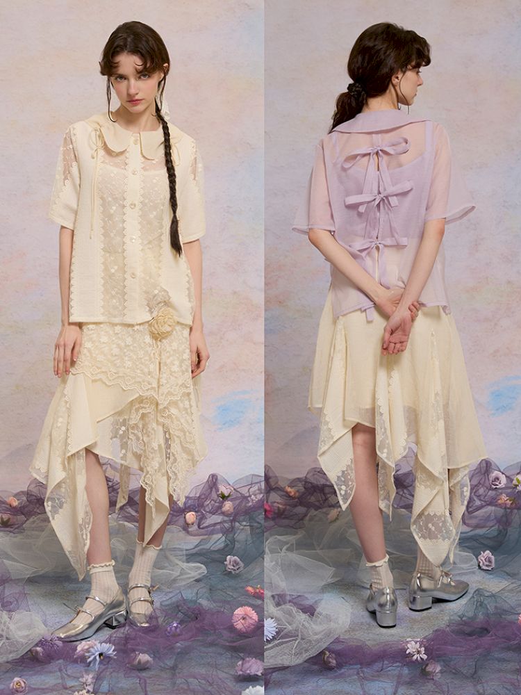 French retro tie shirt【s0000013586】