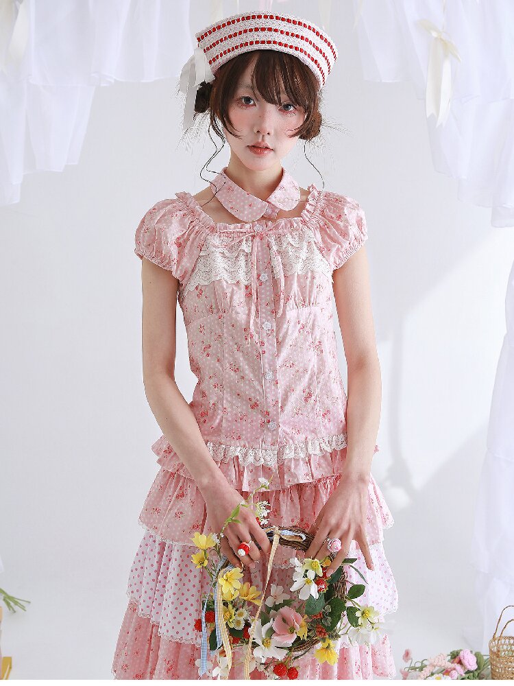 Pink Polka Dot Short Sleeve Shirt【s0000016555】