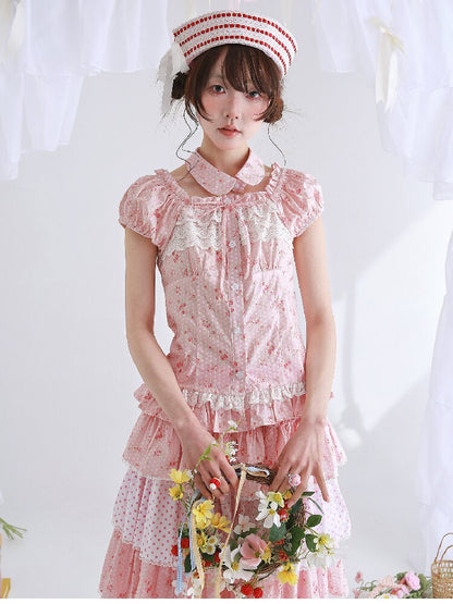 Pink Polka Dot Short Sleeve Shirt【s0000016555】