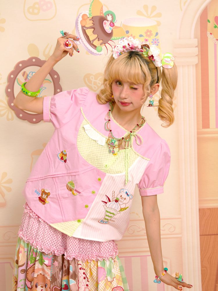 Embroidery Sweet Asymmetrical Peplum Shirt【s0000013352】