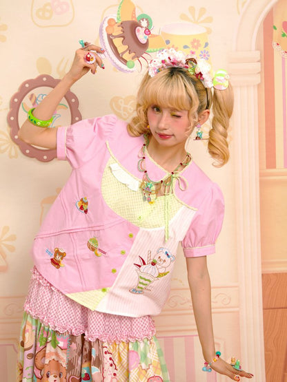 Embroidery Sweet Asymmetrical Peplum Shirt【s0000013352】