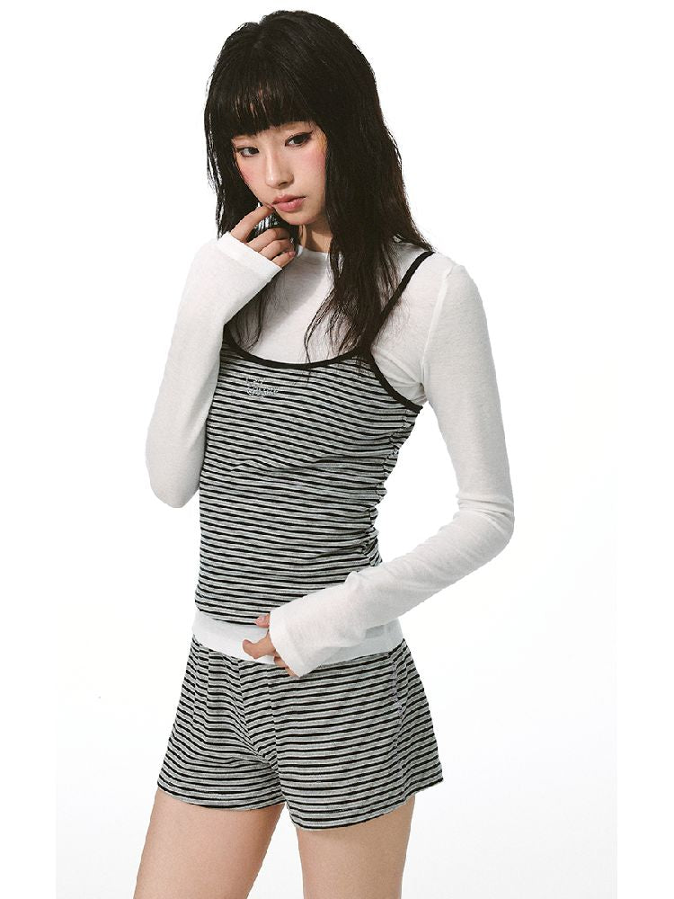 한국 스트라이프 컬러 충돌 멜빵 [S000011419]