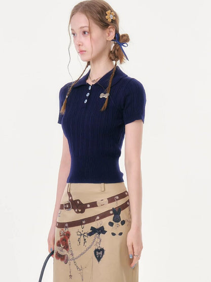 Twist Doll Collar Knitted T-Shirt【s0000016611】