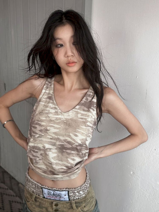 V-Neck Sports Camouflage Embroidered Vest T-Shirt【s0000008501】