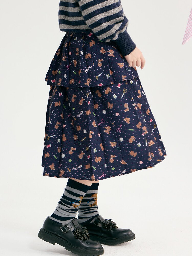 Bear Floral Pleated Short Skirt【s0000018723】