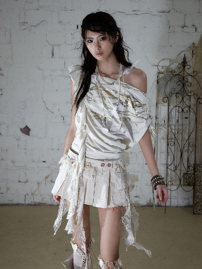 Foil Chain Print Asymmetrical T-Shirt【s0000016979】