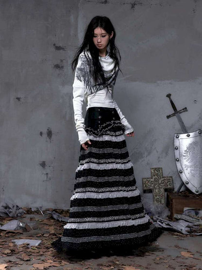 Patchwork Gathered A-Line Skirt【s0000014461】