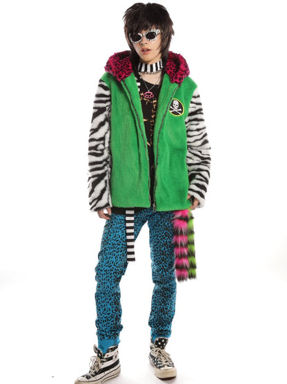 Neon Leopard Skull Patchwork Coat【s0000019279】