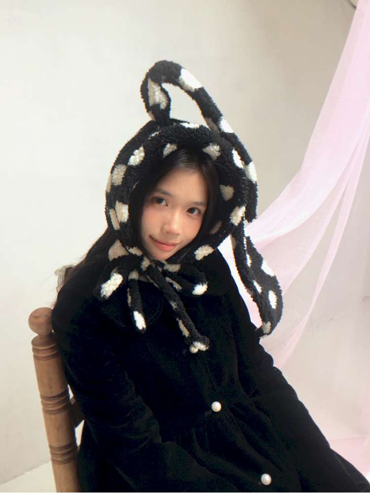 Polka Dot Shearling Rabbit Ear Hat【s0000014528】
