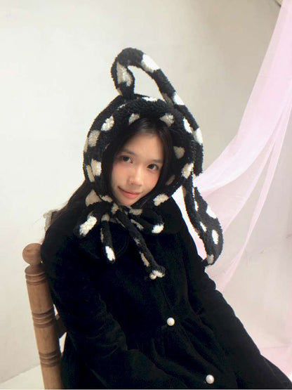 Polka Dot Shearling Rabbit Ear Hat【s0000014528】